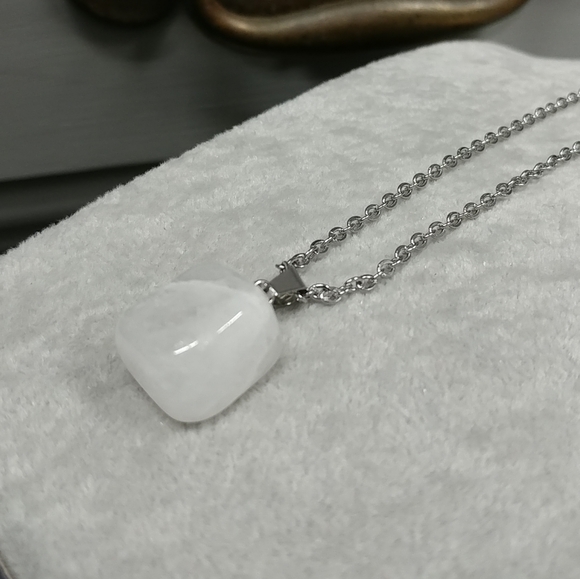 Natural Quartz Crystal Necklace Gemstone Pendant Stainless-Steel Chain 20" - Picture 15 of 17